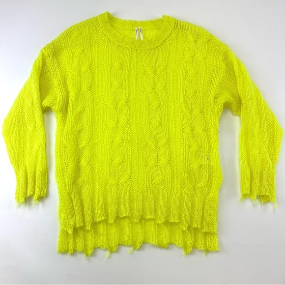 Anthropologie The Posey Stitchy Distressed Sweater Small neon green cable knit - Picture 6 of 16